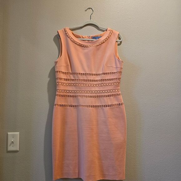 ANTONIO MELANI Peach Lace-Trim Dress Sz 12 - Picture 1 of 3